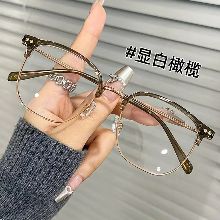 超轻闲雅绝美半框近视眼镜女高颜值超显白显脸瘦学生防蓝光平光镜