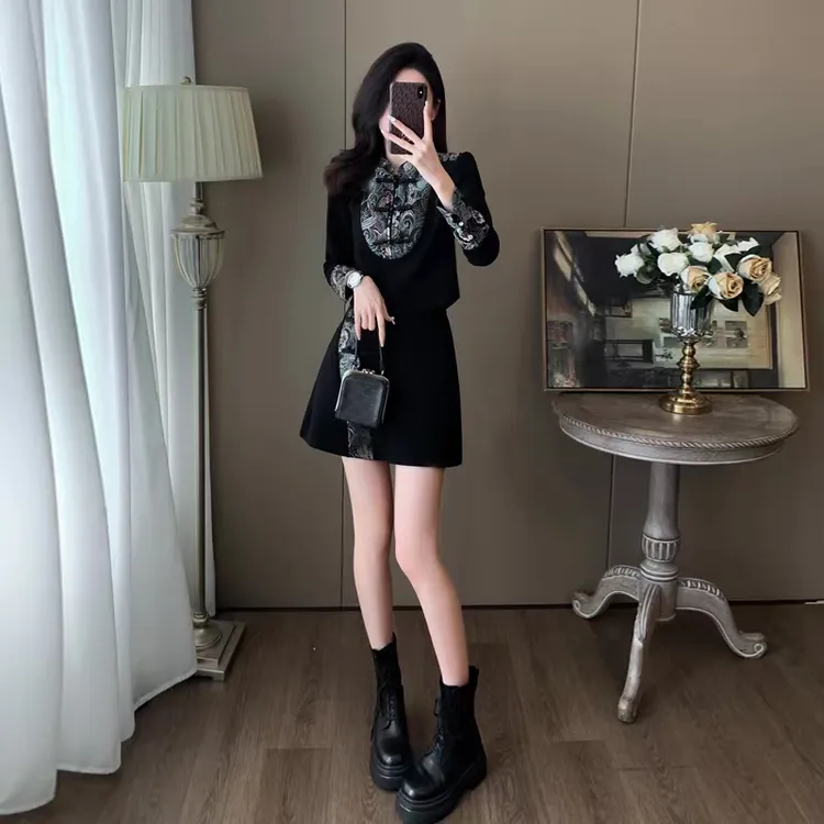 2024年新款女装中国风时尚套装裙春装显瘦气质高级感短裙子两件套