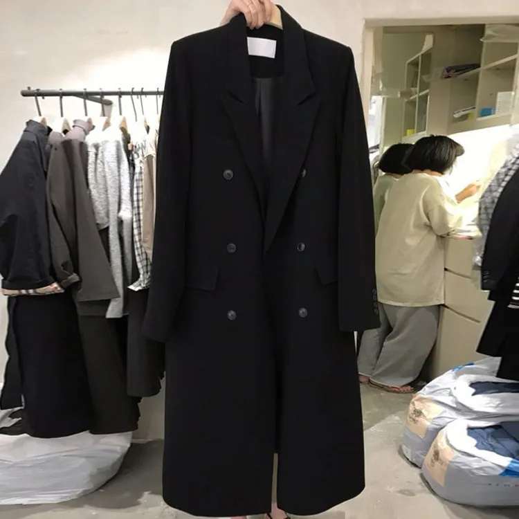 春秋季韩版网红宽松双排扣风衣高级感休闲西服大衣长款西装外套女