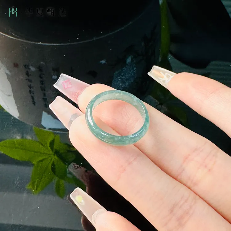 【华夏甄选】天然A货高冰通透蓝水翡翠戒圈气质简约多样性发