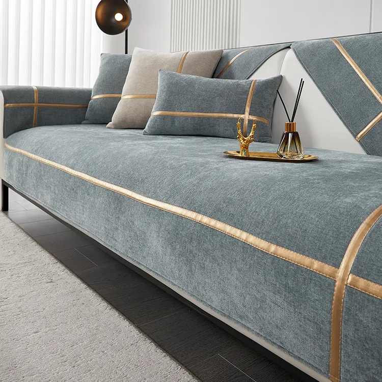 雪尼尔沙发垫防滑坐垫四季通用皮沙发罩现代简约轻奢风纯色坐垫子