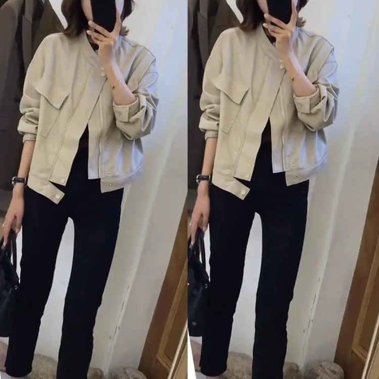 2024春秋新款宽松小个子短款高级PU皮夹克港风复古机车皮衣外套女