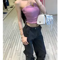 FBB limit夏季新款百搭抹胸女胸前镂空金属扣条修身上衣D241143C