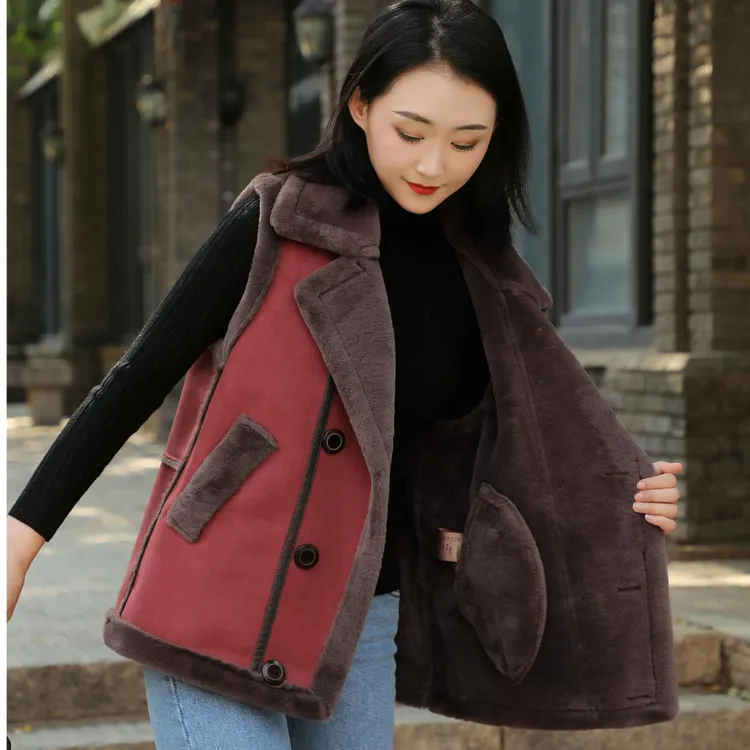 （167#）皮毛一体外套秋冬欧貂绒韩版宽松机车风加厚保暖毛绒马甲