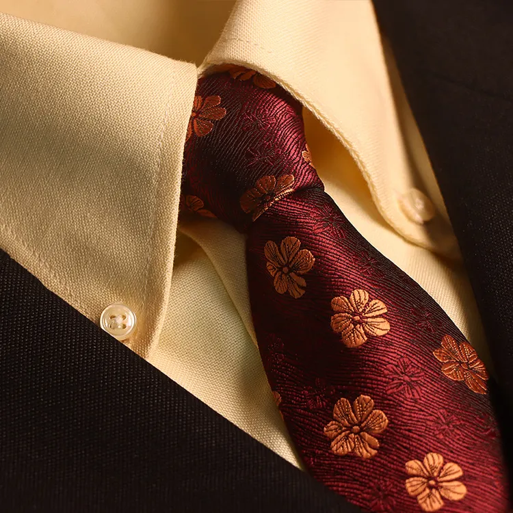 轻奢拉链领带男士高级感免打结8CM商务复古酒红金花新郎结婚礼盒
