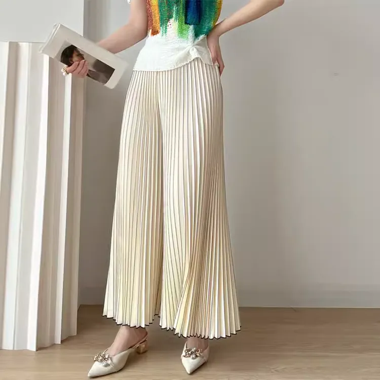 褶皱风琴裤撞色条裤薄款宽松百褶直筒裤阔腿裤休闲裤