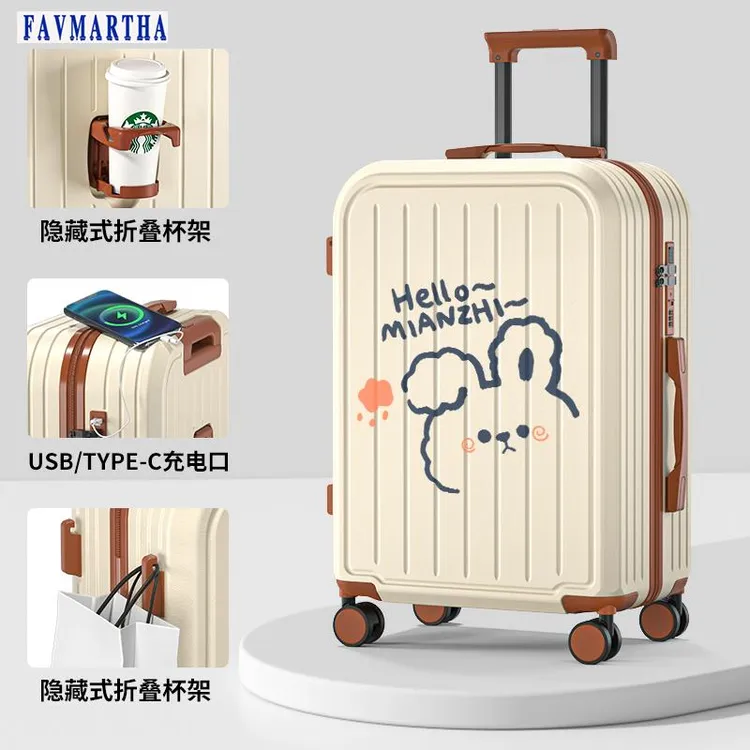 FAVMARTHA 行李箱女2024新款旅行箱学生可爱密码箱卡通拉杆箱结实