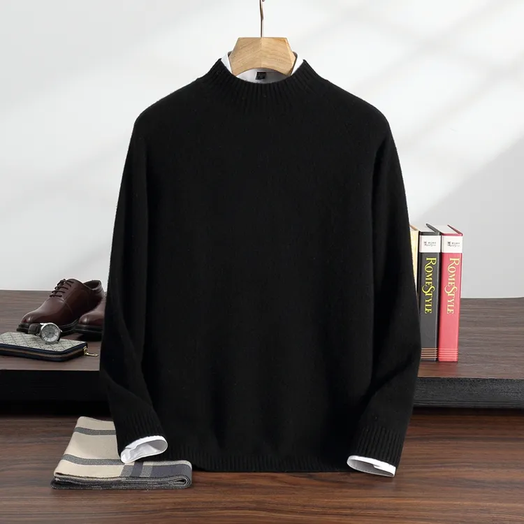 半高领休闲羊绒衫上衣纯色内搭商务毛衣大码内搭打底羊毛衫新款厚