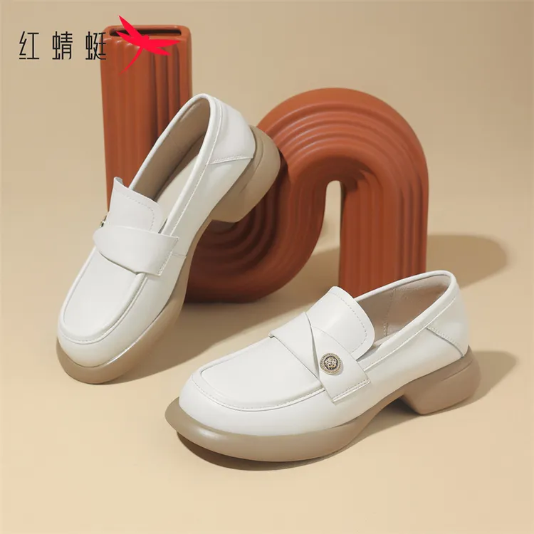 红蜻蜓女士春秋季时尚休闲百搭法式学院风软底舒适套脚圆头乐福鞋