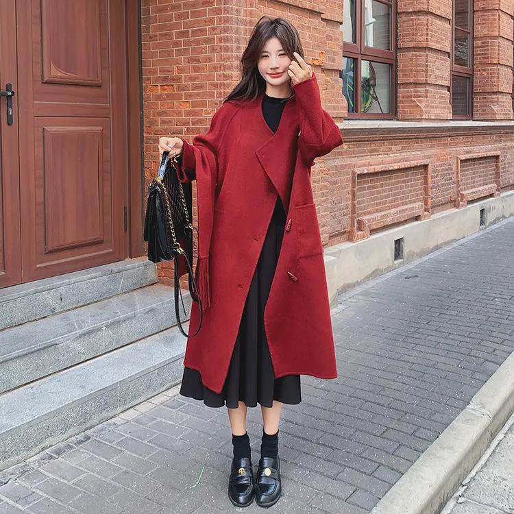 2C077-2541新款款70毛双面呢大衣外套冬装女加厚保暖韩版