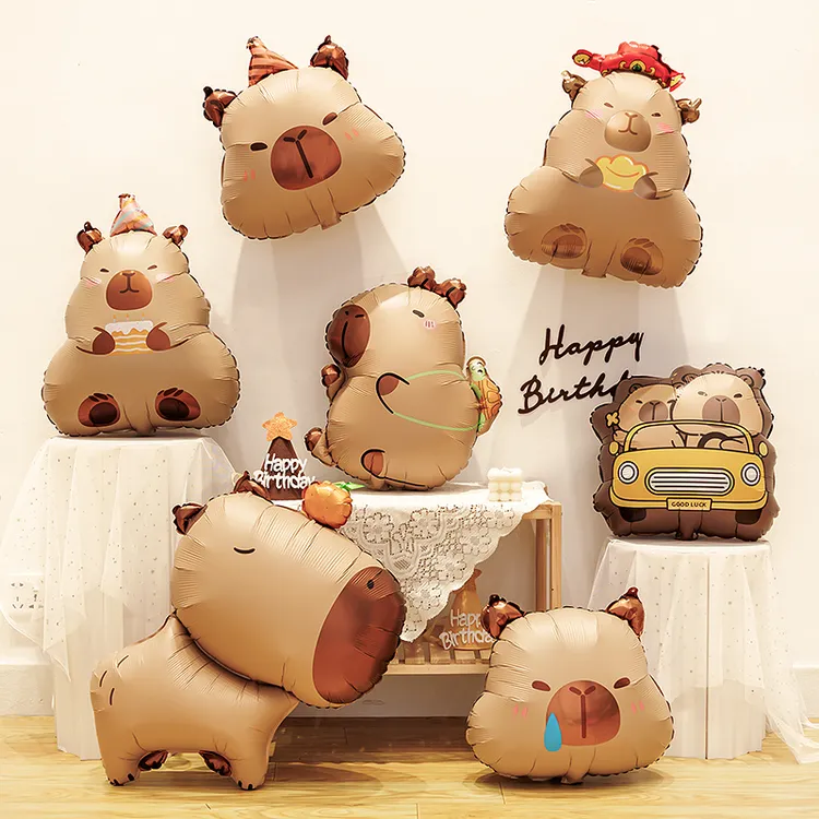 卡皮巴拉铝膜气球卡通可爱水豚主题儿童生日派对装饰场景布置道具