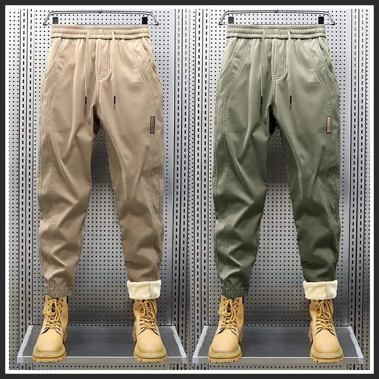 冬季男士休闲裤加绒加厚宽松束脚保暖抗寒长裤简约休闲裤男款加绒