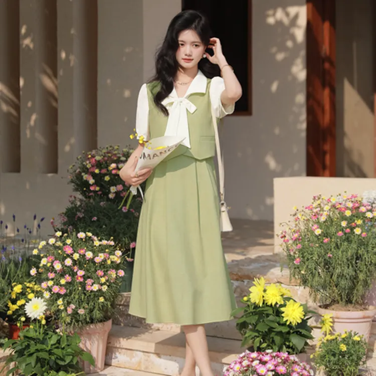 【婷婷专属】假两件连衣裙女长袖2024收腰中长款法式茶歇裙子6906