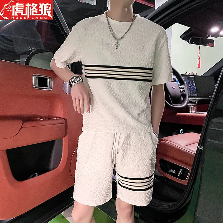 夏季休闲运动套装男装高级感短袖T恤短裤男装搭配一套潮流痞t薄款
