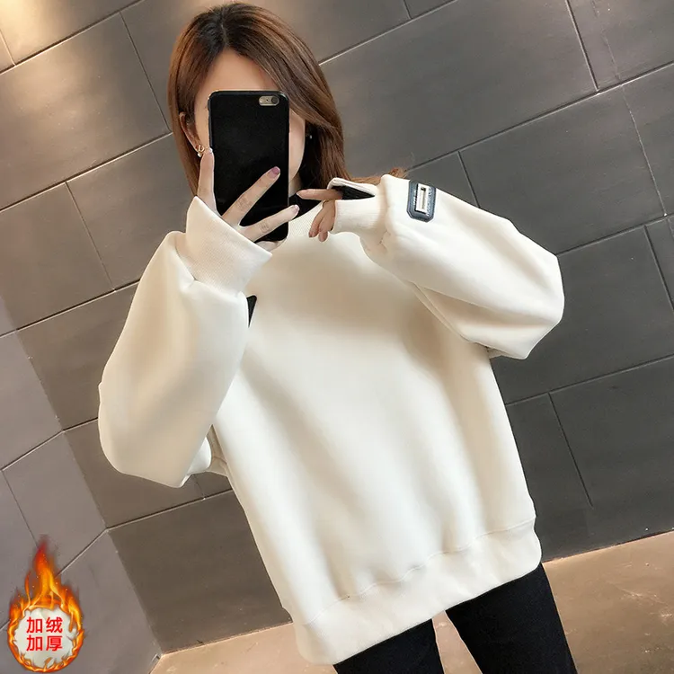 半高领加绒加厚卫衣女装2024新款秋冬洋气减龄欧货爆款假两件上衣