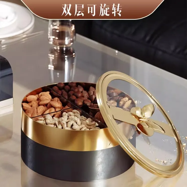 bencross双层过年糖果盒家用客厅欧式轻奢分格旋转精致干果盒创意