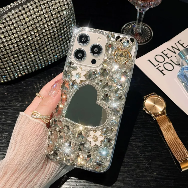 适用苹果/华为/vivo/OPPO镜子款透明手机壳奢华满钻防摔网红女款