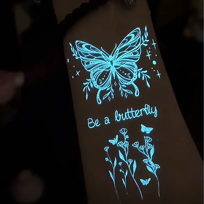 【进账】夜光白色蝴蝶纹身贴手臂贴锁骨贴纸小清新辣妹夜店持久贴纸