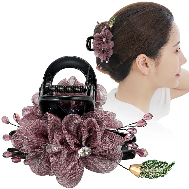 气质花朵抓夹小号高级感盘发后脑勺发卡妈妈头花鲨鱼夹时尚发抓女
