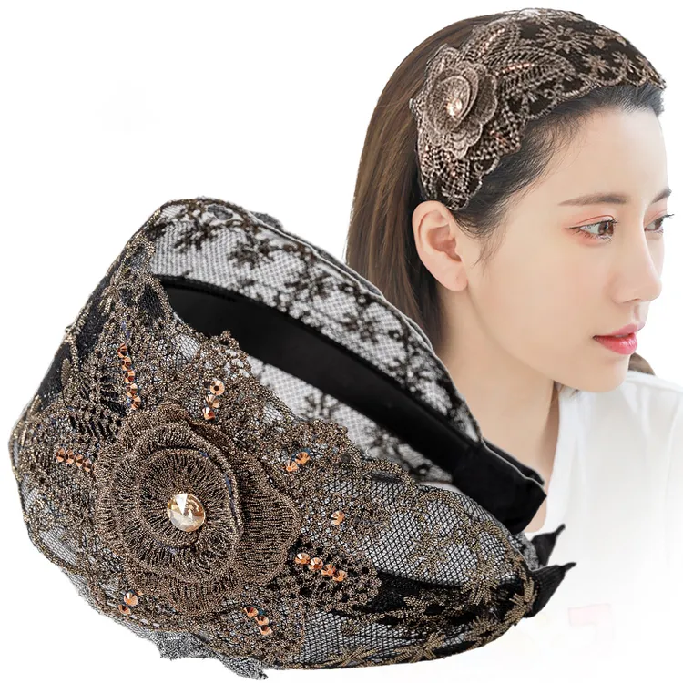 蕾丝宽边发箍女气质简约成人发卡带齿防滑头箍网红发捆遮白发头饰