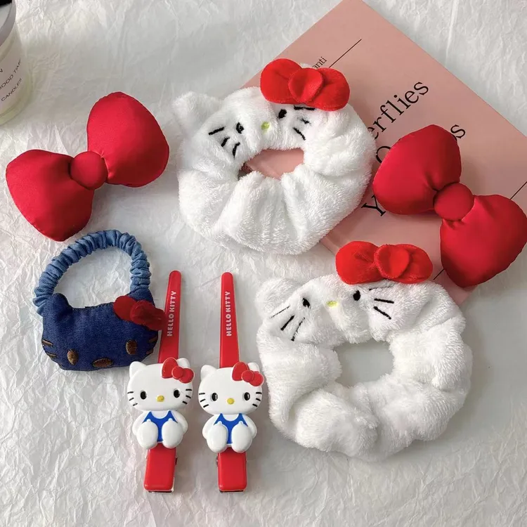 KT合集~可爱少女心kitty猫发圈红色蝴蝶结发夹侧边夹卡通发饰发圈