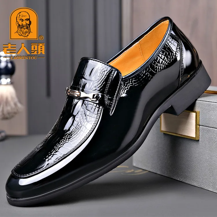 老人头休闲皮鞋男真皮头层牛皮时尚百搭软底尖头皮鞋商务职场皮鞋
