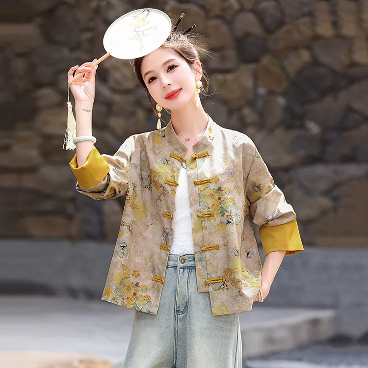 新中式国风短款外套女2025年春季新款复古小个子宽松盘扣气质上衣