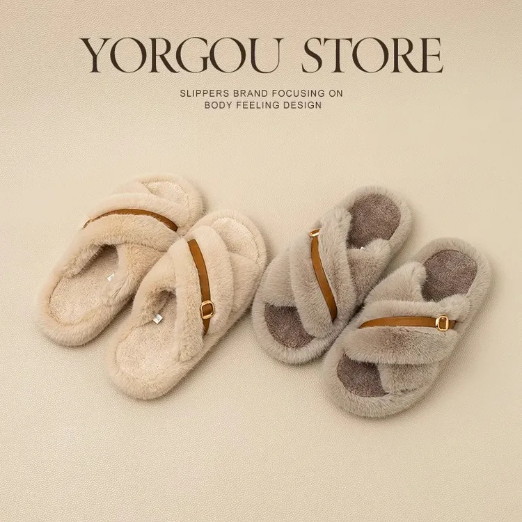 远港毛毛拖鞋女秋冬季2025新款防滑厚底时尚外穿艾草拖鞋办公室