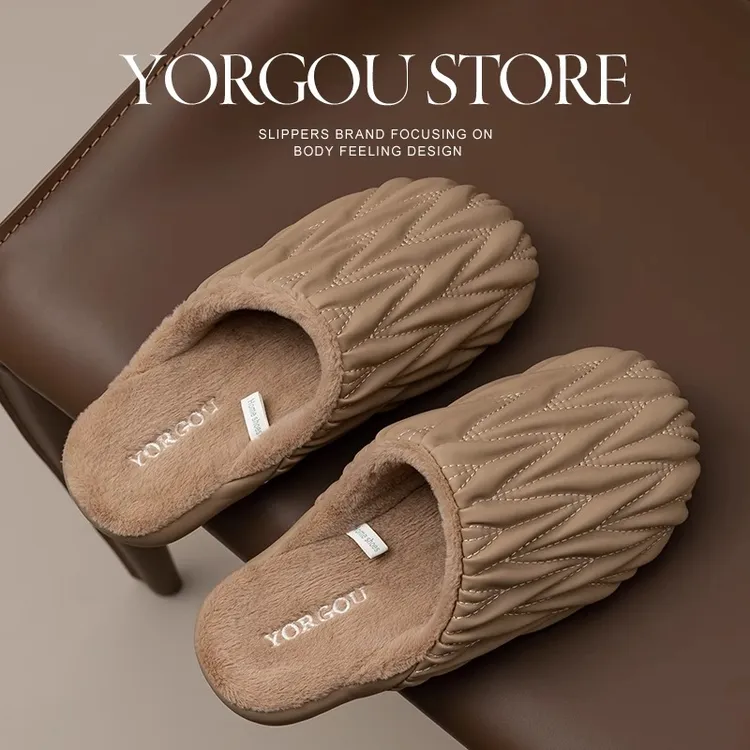 远港防水棉拖鞋男士秋冬季家居家用保暖办公室2025新款皮拖女冬天