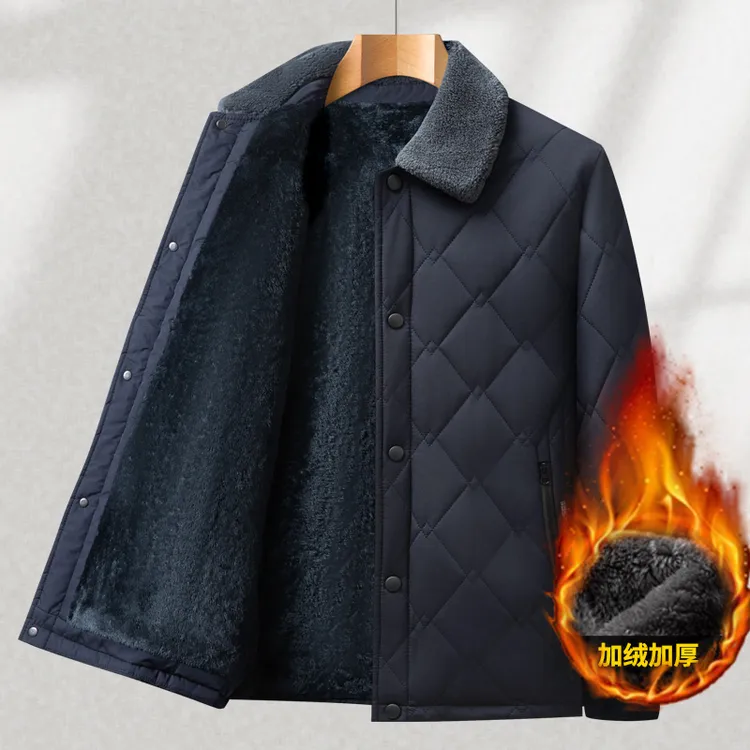 冬季毛领中老年男士棉衣宽松爷爷小棉袄加绒加厚保暖爸爸棉服男装