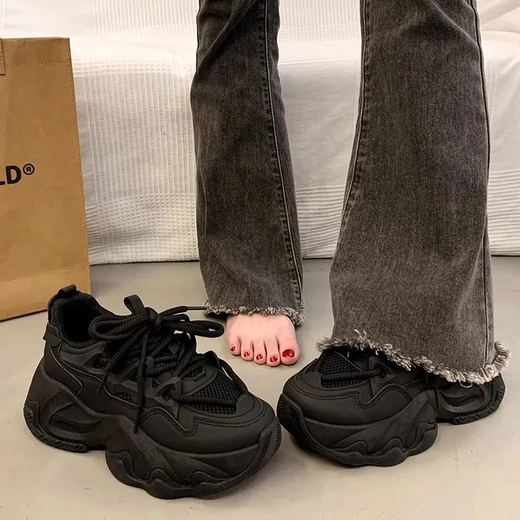 新百伦爆款老爹鞋女2024新款黑色显脚小网红松糕厚底休闲运动鞋子