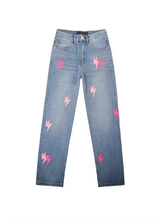 高货美式新款宽松直筒高街复古潮牌刺绣水洗牛仔裤直筒裤无弹