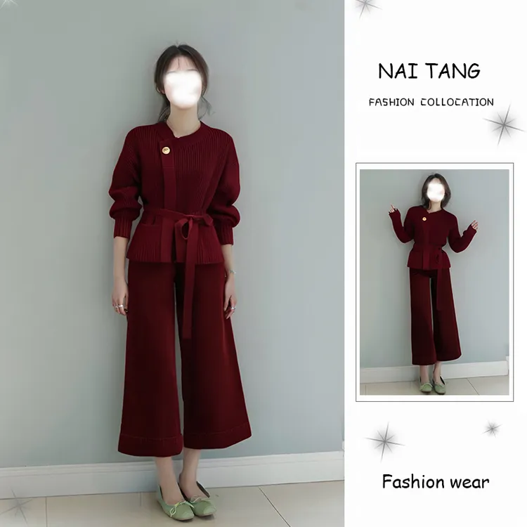 轻奢法式设计感小众收腰显白针织上衣2024秋冬季上班通勤阔腿裤女