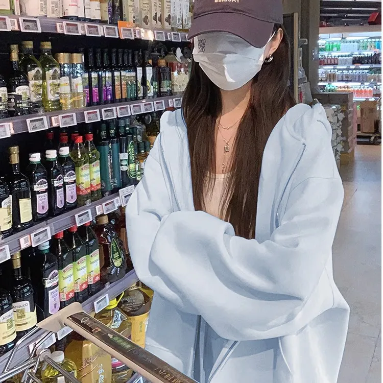 2025秋季新款连帽拉链卫衣女秋慵懒风学生宽松运动上衣卫衣外套女