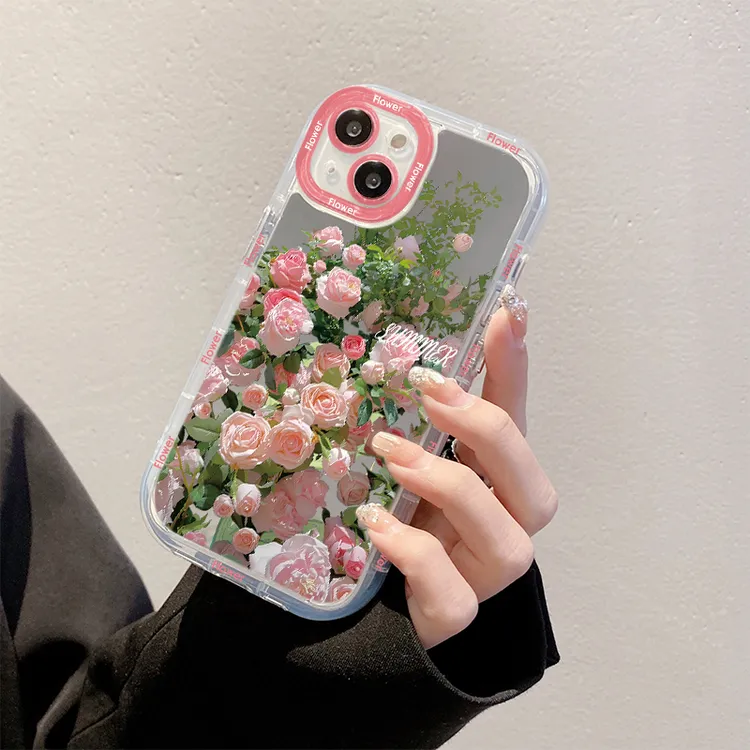 玫瑰花园镜面奶油壳苹果15华为mate60全包OPPO女VIVO小米13/14