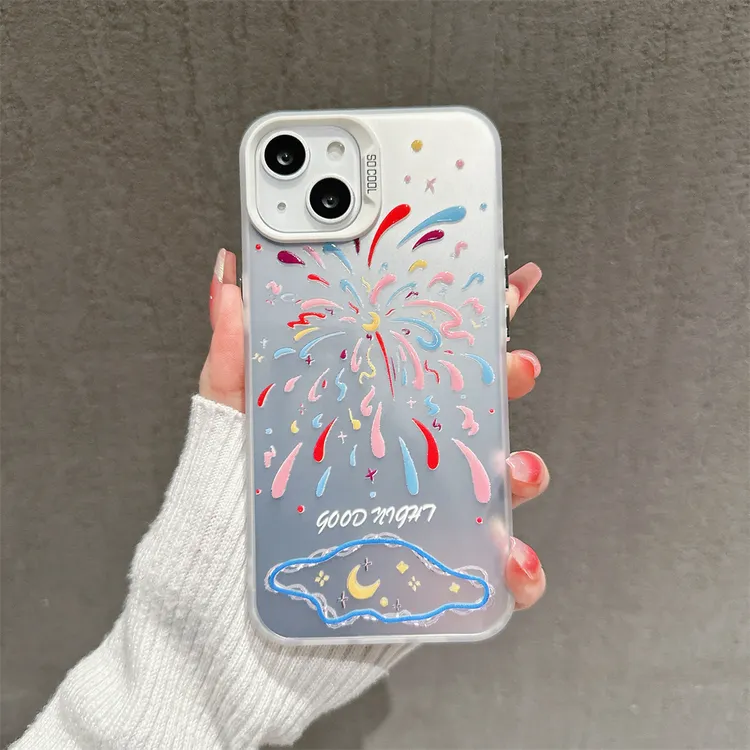 烟花月亮磨砂彩银个性苹果15手机壳华为/oppo/iPhone12/11/xr防摔