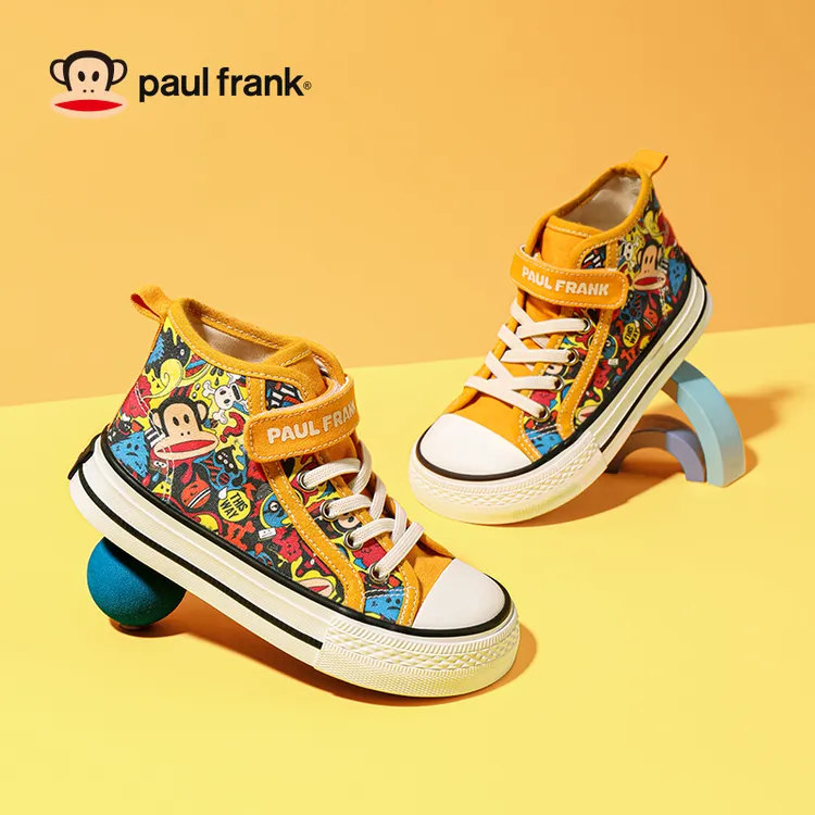 大嘴猴童鞋儿童高帮涂鸦帆布鞋2025春秋新款男童卡通休闲鞋女童鞋