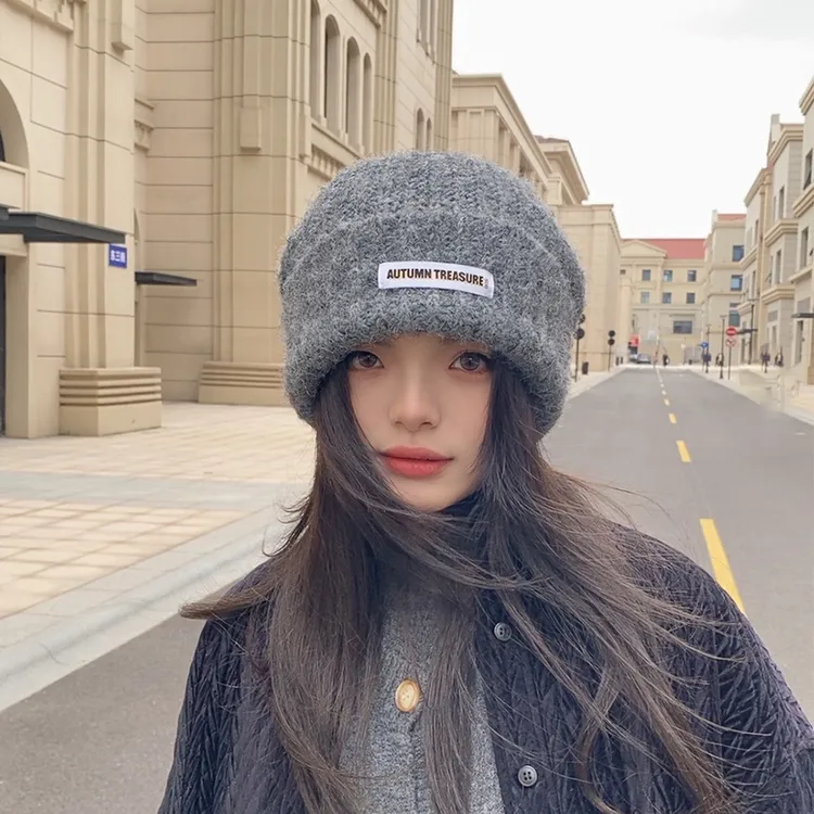 韩版秋冬季粗线羊毛混纺针织帽冷帽百搭堆堆帽时尚加厚