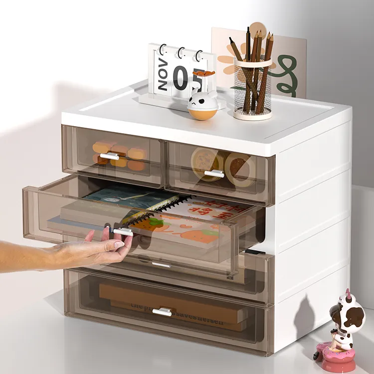 宿舍收纳盒桌面文具收纳办公抽屉式整理盒化妆品置物架奶油玄关柜