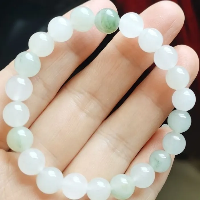 纯天然新疆天山翠玉石飘花带翠小圆珠手串女生转运珠手链纹路随机