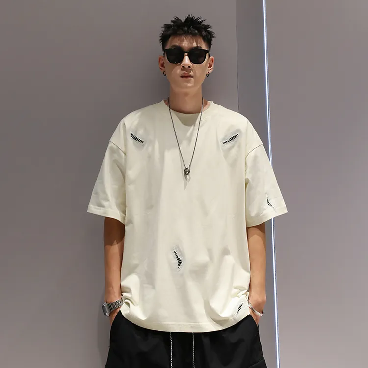 有术日系cleanfit重磅短袖情侣潮流休闲百搭夏季男潮印绣圆领t恤