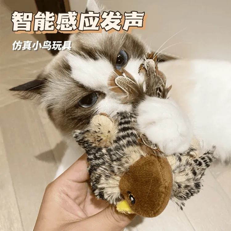 宠物猫玩具仿真小鸟发声小麻雀猫咪玩具解闷猫猫玩具悬挂自嗨神器