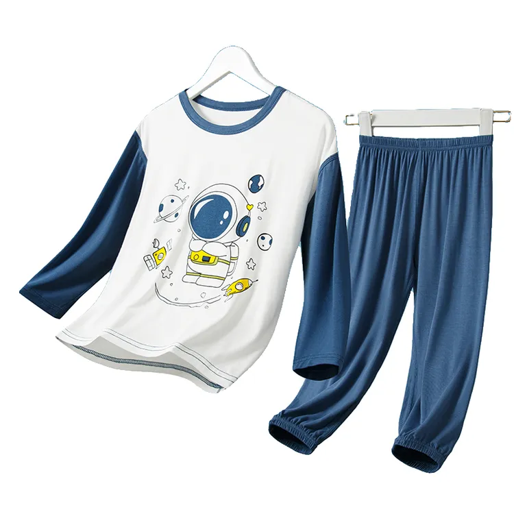 儿童莫代尔睡衣套装男童女童夏季薄款长袖空调服中大童家居服套装