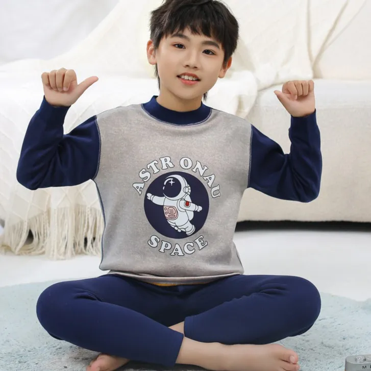 儿童保暖内衣套装加绒加厚男童无痕秋衣秋裤中大童秋冬睡衣打底衫