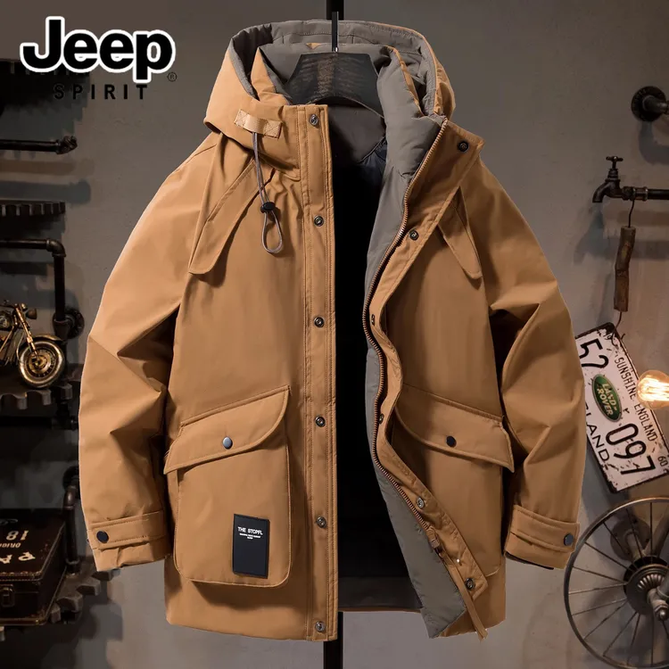 JEEPSPIRIT吉普男士冬季羽绒服宽松潮流时尚多口袋连帽保暖男外套