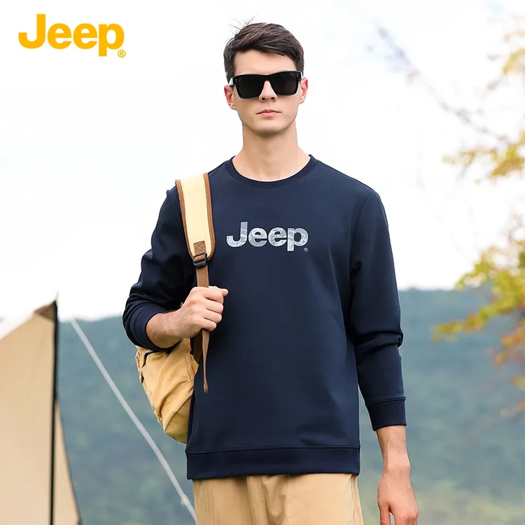 JEEP吉普春秋季户外休闲百搭舒适男士大码纯色长袖T恤圆领卫衣