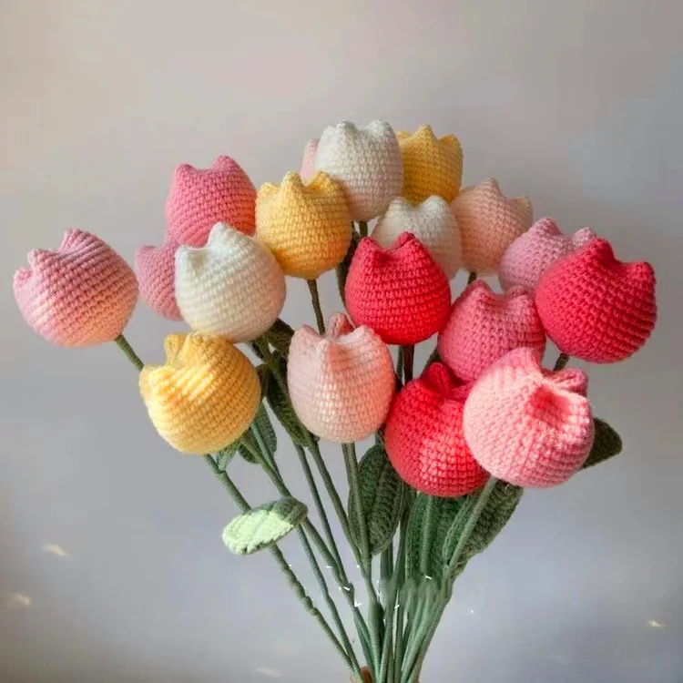 【不是成品】手工diy编织胖嘟嘟郁金香钩针毛线立体郁金香礼物材料