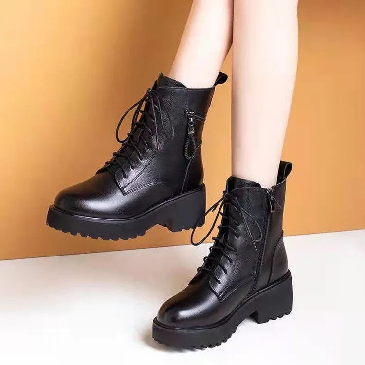 冬季新款加绒防滑时尚马丁靴时装女靴厚底百搭
