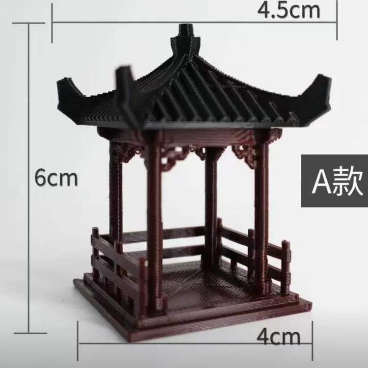 仿古建筑凉亭鱼缸盆景假山微景观造景摆件中式3d打印
