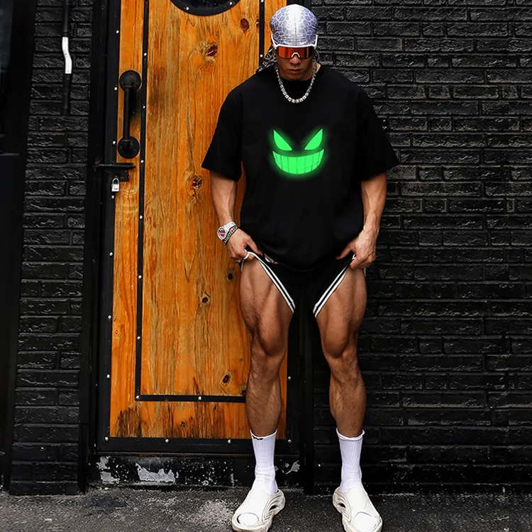  IG惯性基因“保持饥饿”夜光鬼脸健身短袖纯棉运动T恤训练宽松透气